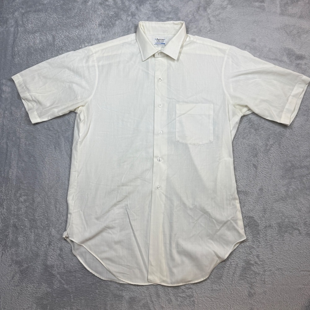 Vintage Arrow Button Up Shirt Mens S White Broadcloth Perma-Iron Short Sleeve 70